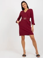 Burgundy simple sweatshirt dress with belt OCH BELLA