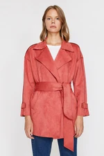 Koton Women's Red Suede Look Trench Coat