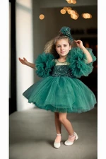 N4732 Dewberry Chiffon Sequined Girls Evening Dress-GREEN