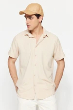 Trendyol Stone Regular Fit Short Sleeve Summer Textured Crepe Knit Shirt