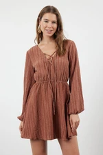 Trendyol Brown Mini Woven Piping Linen Blend Beach Dress