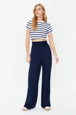 Trendyol Navy Blue Wide Leg Trousers with Elastic Waist