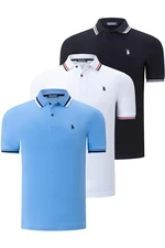 TRIPLE SET T8594 DEWBERRY MEN'S T-SHIRT-BLACK-WHITE-LIGHT BLUE