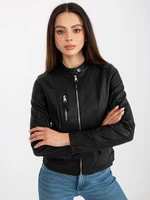 Women's motorcycle jacket in black artificial leather