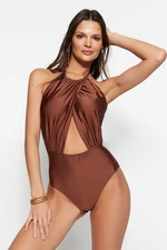 Trendyol Brown Halterneck Cut Out/Windowed Regular Leg Swimsuit