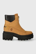 Kožené kotníkové boty Timberland Everleigh Boot Front Zip dámské, hnědá barva, na platformě, lehce zateplené, TB0A5YHM2311