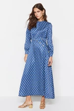 Trendyol Dark Navy Blue Patterned Button Detailed Satin Woven Dress