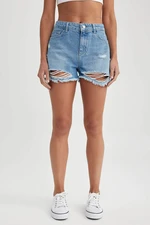 DEFACTO High Waist Cut-Tie Cropped Leg Jean Shorts