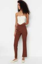 Trendyol Brown Petite Woven High Waist Trousers