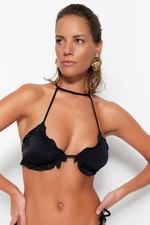 Trendyol Black háromszög fodros bikini felső