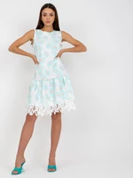 White and mint floral cocktail dress without sleeves