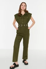 Trendyol Khaki Belted Button Detailed Woven Jumpsuit