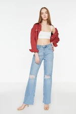 Trendyol Blue Ripped High Waist Wide Leg Jeans