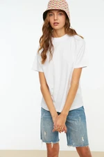 Trendyol White 100% Cotton Basic Stand Collar Knitted T-shirt