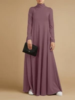 Solid Color Turtleneck Side Pockets Long Sleeve Vintage Maxi Dress For Women