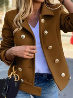 Women Pocket Solid Color Button Lapel Long Sleeve Casual Jackets