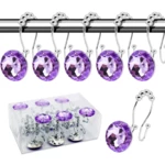 12PCS/Set Round colorful Transparent Rhinestones Metal Shower Curtain Hooks Rings Anti-Rust Glide Shower Hooks