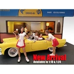 Carhop Waitress Brittany and Grace 2 piece Figure Set for 1/18 Scale Models by American Diorama