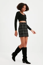 Trendyol Black Plaid Tweed Fabric Mini tkaná sukně