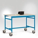 Manuflex LB4083.5012 Odkládací stolek ESD ZÁKLADNÍ mobilně se kaučuk stolní deska ve světle modrá RAL 5012, Šxhxv: 2000 x 800 x 850 mm
