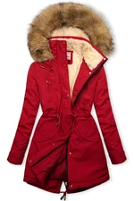 Winter Parkajacke mit Teddy-Futter Rot/Beige