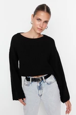 Trendyol Black Crop a španielske rukávy Pletený sveter