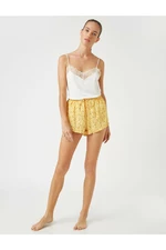 Koton Women's Yellow Floral Ruffled Shorts