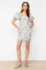 Trendyol Ecru Floral A-line Balloon Sleeve Mini Woven Dress