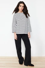 Trendyol Ecru Regular Single Jersey Cotton Lycra Striped Knitted Tunic