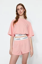 Trendyol Light Pink Cotton Elastic Detailed T-shirt-Shorts Knitted Pajama Set