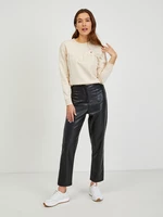 Black women's cropped imitation leather trousers ORSAY