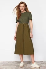 Trendyol Khaki A-line Knitted Fabric Detailed Midi Woven Dress