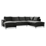 Ciemnoszara aksamitna rozkładana sofa w kształcie litery "U" Miuform Lofty Lilly, prawostronna