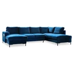 Granatowa aksamitna rozkładana sofa w kształcie litery "U" Miuform Lofty Lilly, prawostronna