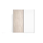 Biała szafa w dekorze dębu z drzwiami przesuwnymi 182x200 cm Sahara – Marckeric
