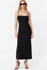 Trendyol Black Striped Strappy Bodycone/Body-hugging Knitted Maxi Pencil Dress