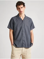 Pepe Jeans Men's Grey Linen Short Sleeve Shirt - Men's