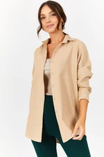 armonika Women's Beige Oversize Long Basic Shirt