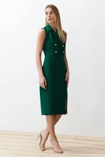 Trendyol Emerald Green Fitted Button Detailed Slit Midi Pencil Skirt Woven Dress