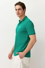 Trendyol Water Green Regular/Normal Cut 100% Cotton Embroidered Polo Neck T-shirt