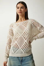 Happiness İstanbul Women's Ecru Openwork Knitwear Sweater