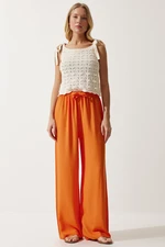 Happiness İstanbul Women's Orange Summer Viscose Palazzo Trousers