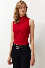 Trendyol Red Zero Sleeve Gathered, Fitted, Stretchy Knitted Blouse