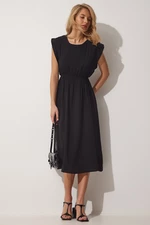 Happiness İstanbul Women's Black Pleated Summer Knitted Dress