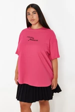Trendyol Curve Pink Crew Neck Oversize Knitted T-Shirt
