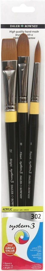 Daler Rowney System3 Acrylic Brush Stiff Synthetic Set di pennelli 3 pezzi