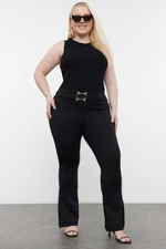 Trendyol Curve Black Belt Detailed Interlock Flare Knitted Trousers