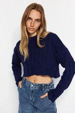 Trendyol Navy Blue Super Crop Hair Knit Sweater Sweater