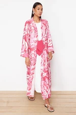 Trendyol Fuchsia Tropical Patterned Long Woven Kimono & Kaftan