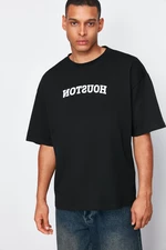 Trendyol Black City Patterned Crew Neck 100% Cotton T-shirt